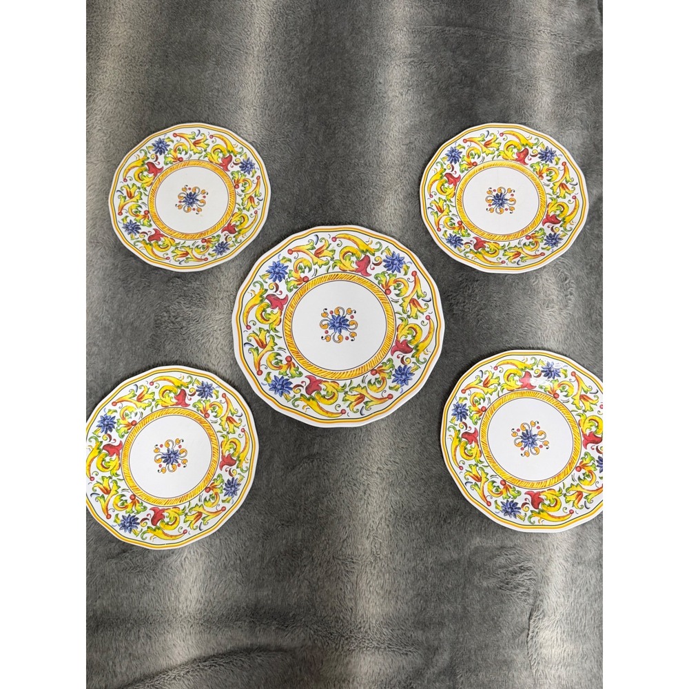 Sur La Table Melamine Salad Plates Set of 5 Italian Majolica Floral Scalloped